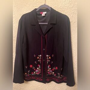 Jennifer Moore Women's Black Embroidered Floral Shirt/Jacket Money Size 16